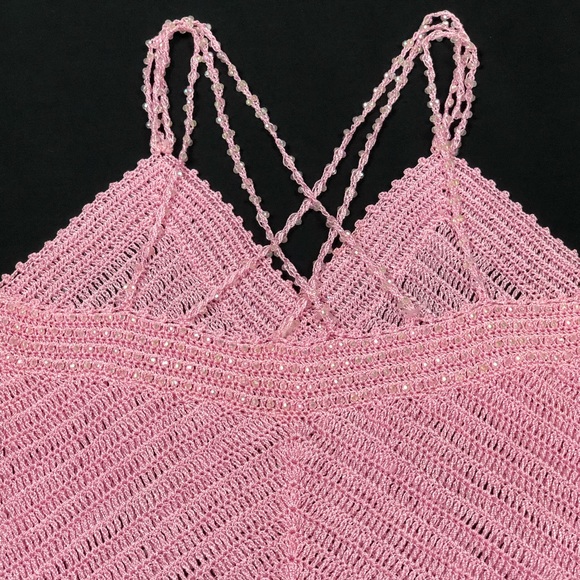 Baby Pink Y2K Beaded Crochet Strappy Tank Top - Picture 6 of 10